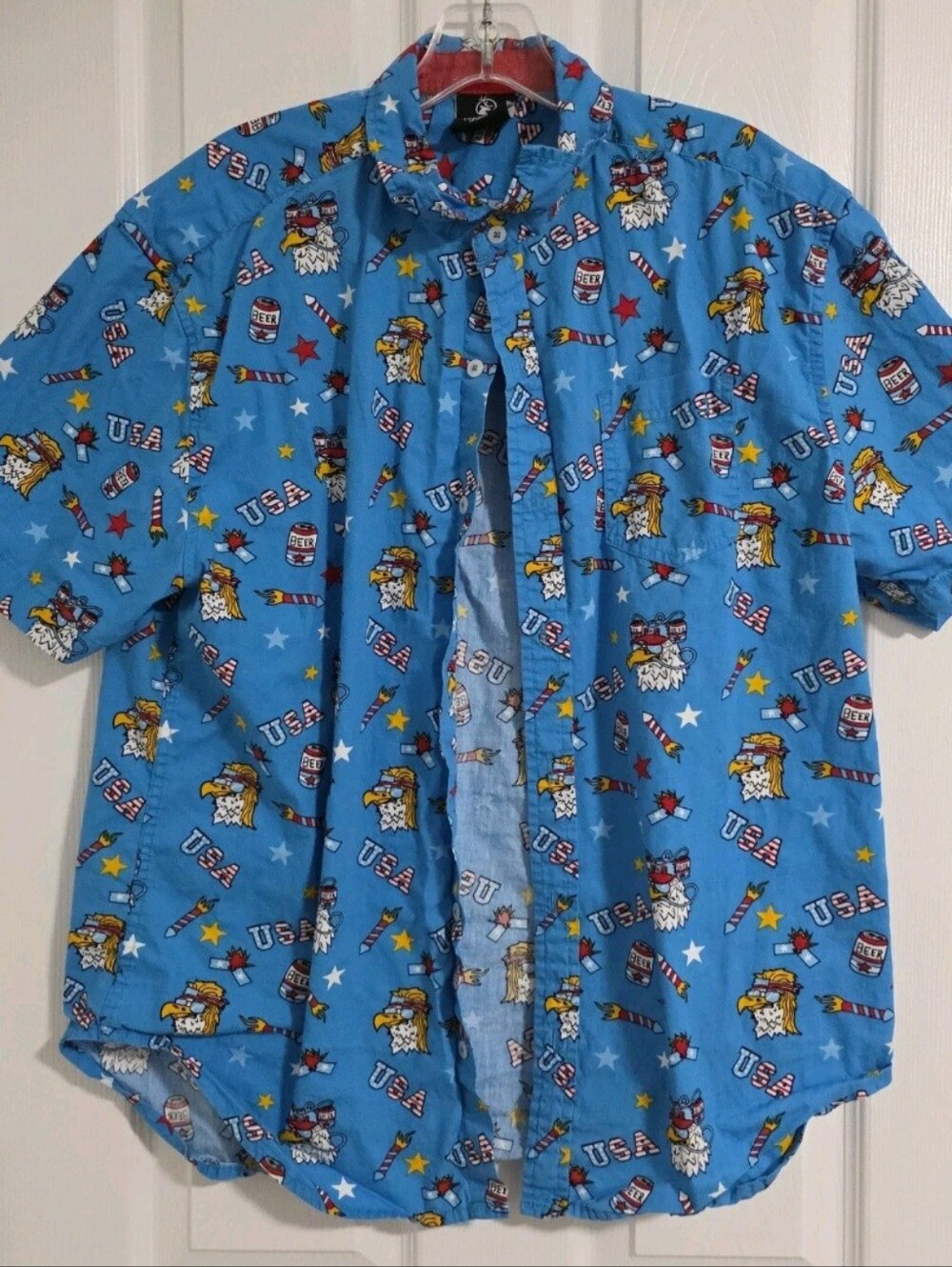 Staghorn Outfitters Mens Cotton Large Button Up Shirt Beer USA Eagle Firework